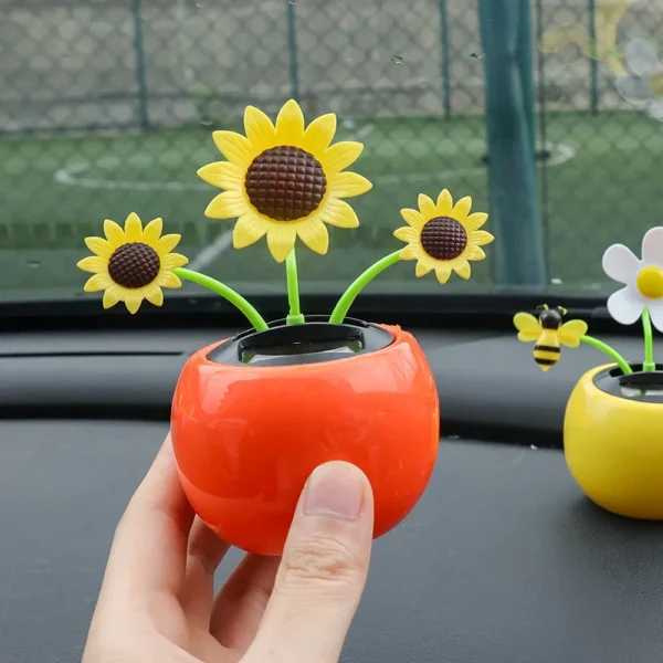 Car Ornament Solar Powered Dancing Shaking Head Cartoon Sun Flower Pot Automobile Auto Dashboard Decoration Cute Car Accessories - Image 5