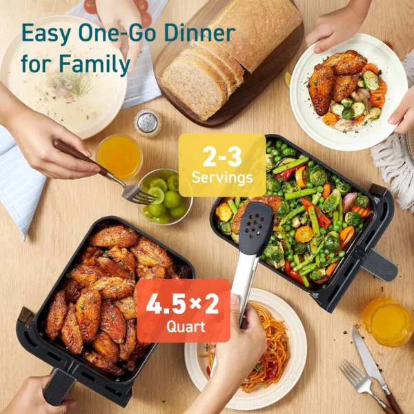 9Qt 8-in-1 Dual Air Fryer Fresh Balanced Meals for Family and Children with Double Baskets Sync Cook & Finish to Bake Roast - Image 6