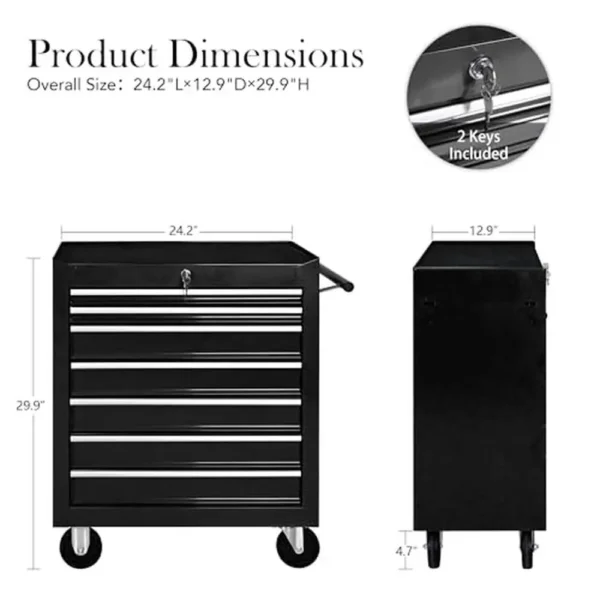 7-Drawer Tool Chest with Organizer Tray Divider Set & Wheels Rolling Tool Box Steel Countertop Garage Workshop Storage & - Image 3