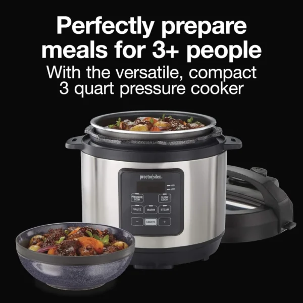 Proctor-Silex Simplicity 4-in-1 Electric Pressure Cooker, 3 Quart Multi-Function With Slow Cook, Steam, Sauté, Rice - Image 2