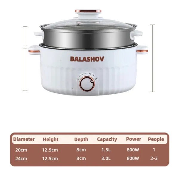 Electric Cooker Dormitory Multi Cooker Household for Hot Pot Cooking and Frying and Double Layer Soup Heater Pot Fry EU /US Plug - Image 6