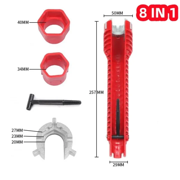 8 In 1 Multifunctional Sink Wrench Water Pipe Faucet Bathroom Installation Special Plumbing Water Heater Spanner Repair Tool - Image 6