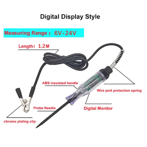 6V 12V 24V DC Car Truck Voltage Circuit Tester Digital Display Long Probe Pen Light Bulb Automobile Diagnostic Tools Auto Repair - Image 3