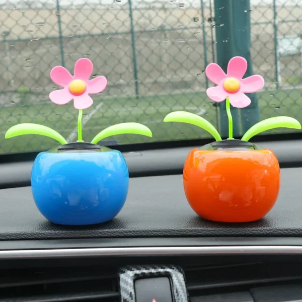 Car Ornament Solar Powered Dancing Shaking Head Cartoon Sun Flower Pot Automobile Auto Dashboard Decoration Cute Car Accessories - Image 4