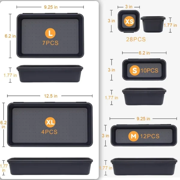 61/45/34/24/9PCS Desk Drawer Organizers 5 Size Interlocking Shallow Tool Organizer Tray Dividers Toolbox Storage Bins Container - Image 2