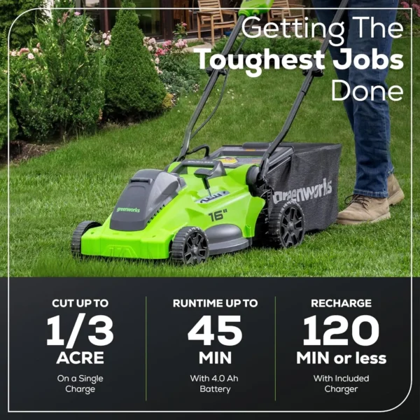 40V 16" Brushless Cordless (Push) Lawn Mower (75+ Compatible Tools), 4.0Ah Battery and Charger Included - Image 3