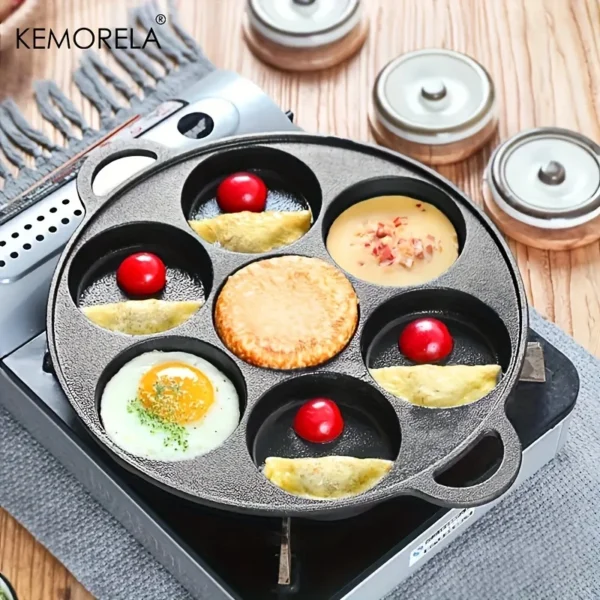 7 Hole Frying Pot Cast Iron Skillet Omelet Pan Non-Stick Egg Pancake Steak Pan Kitchen Cooking Ham Pans Breakfast Maker Cookware - Image 2