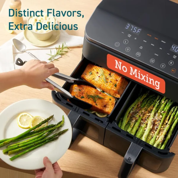 9Qt 8-in-1 Dual Air Fryer Fresh Balanced Meals for Family and Children with Double Baskets Sync Cook & Finish to Bake Roast - Image 5