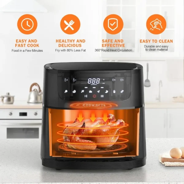 7 Quart Air Fryer, Oilless Electric Cooker with 8 Cooking Functions, LCD Digital Touch Screen Precise Temperature - Image 2