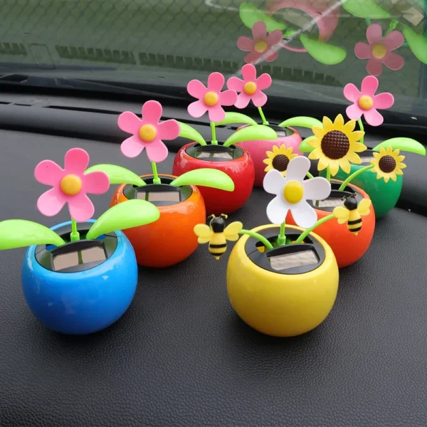 Car Ornament Solar Powered Dancing Shaking Head Cartoon Sun Flower Pot Automobile Auto Dashboard Decoration Cute Car Accessories - Image 3