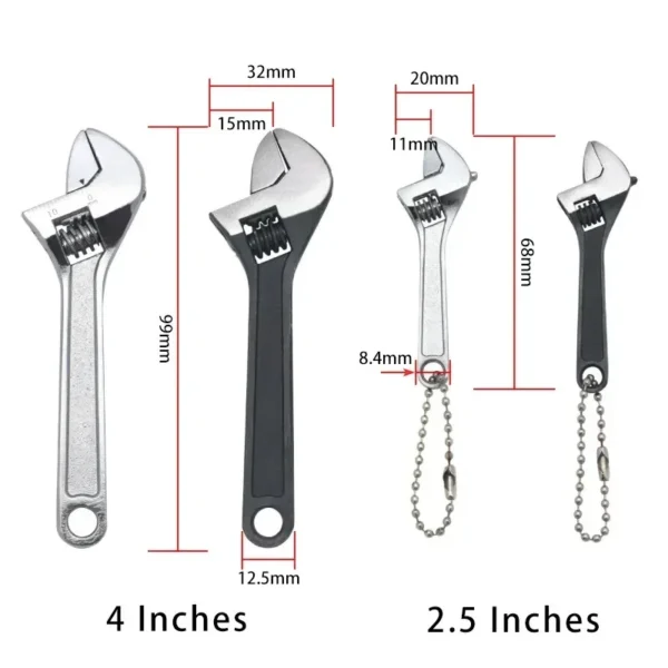 2.5/4-Inch Monkey Wrench Universal Steel Mini Wrenches Portable Tool Short Shank Shifting Spanner Plumbing Key Ring Hand Tools - Image 2