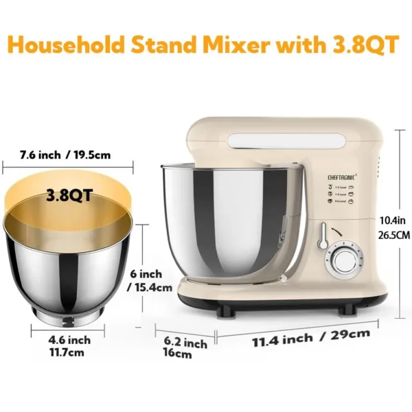 1pc Stand Mixer, Tilt-head Mixers, Kitchen Electric Dough Mixer, For Household Aids, 300W 3.8QT Stainless Steel Bowl, US Plug - Image 2