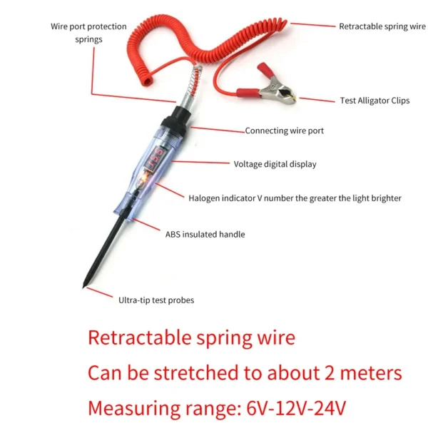 6V 12V 24V Auto Truck Voltage Circuit Tester DC Digital Display Long Probe Pen Light Bulb Automobile Diagnostic Tool Auto Repair - Image 4