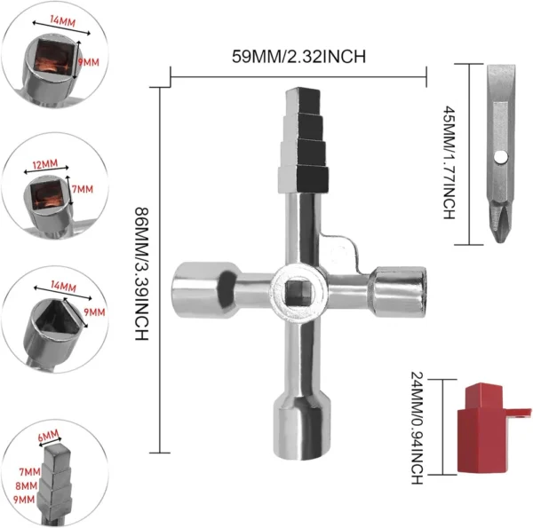 Multi-Functional Water Utility Triange Key Wrench Plumbing Spanner Square Triangle Train Electrical Cupboard Elevator Cabinet - Image 2