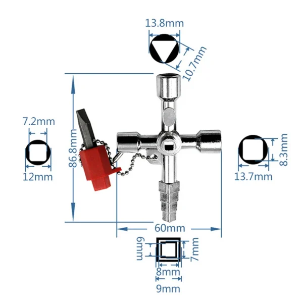 Multi-Functional Water Utility Triange Key Wrench Plumbing Spanner Square Triangle Train Electrical Cupboard Elevator Cabinet - Image 4