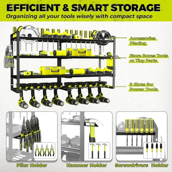 Power Tool Organizer-8 Drill Holder Wall Mount,4 Layer Heavy Duty Metal Power Tool Storage Rack,Garage Tool Organizer - Image 5