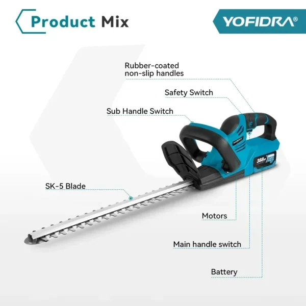 YOFIDRA 2000W Electric Hedge Trimmer 15000 RPM Lawn Mower Garden Landscaping Hedge Pruner Trimmer Tool For Makita 18V Battery - Image 6