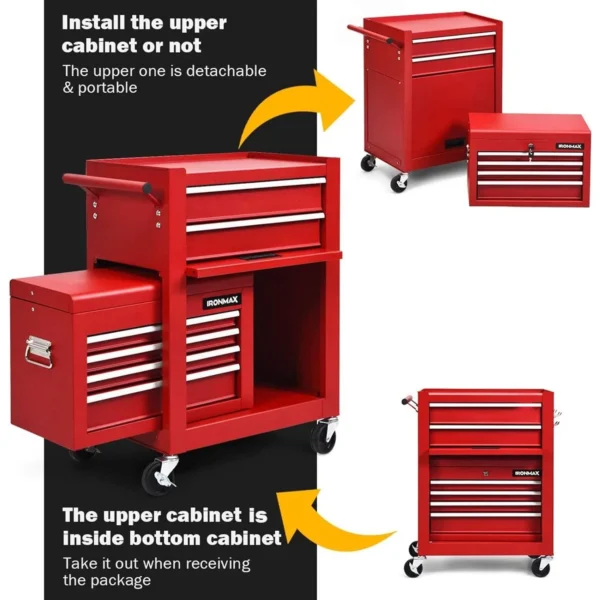 6-Drawer Rolling Tool Chest 3-in-1 Tool Box Organizer w/Auto Locking System & Lockable Wheels & Sliding Drawers & Detachable Top - Image 4