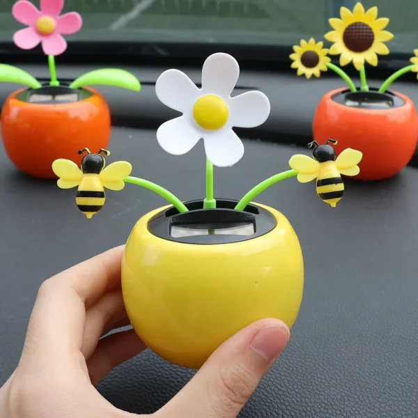 Car Ornament Solar Powered Dancing Shaking Head Cartoon Sun Flower Pot Automobile Auto Dashboard Decoration Cute Car Accessories - Image 6