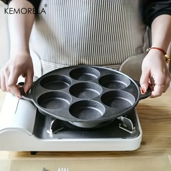 7 Hole Frying Pot Cast Iron Skillet Omelet Pan Non-Stick Egg Pancake Steak Pan Kitchen Cooking Ham Pans Breakfast Maker Cookware - Image 3