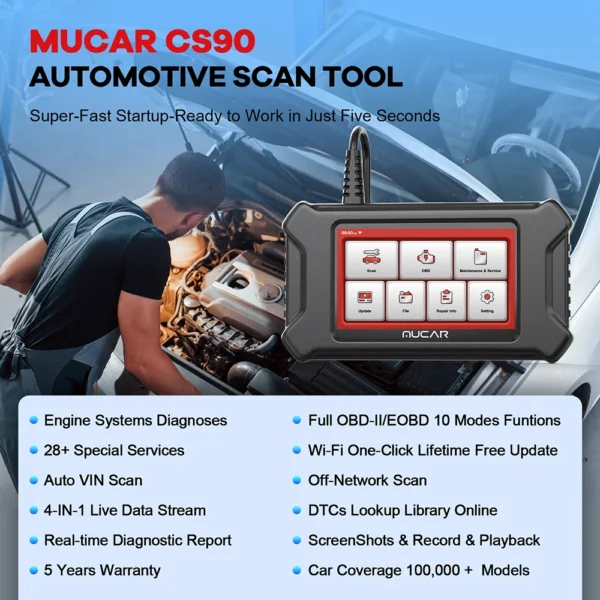 MUCAR CS90 OBD2 Car diagnostic tools Automobile scanner ECM full System 28 resets for all car lifetime free update code reader - Image 2